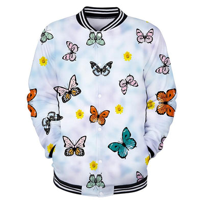 Butterfly Print Baseball Jacket