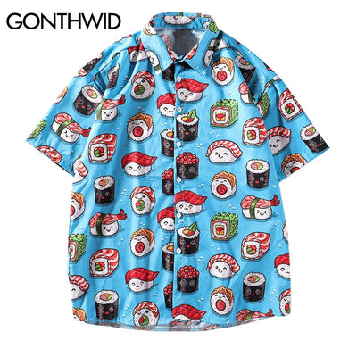 Cute Sushi Print Hawaiian Beach Shirts