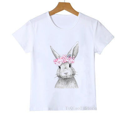 Cute Floral Bunny Rabbit  Design Children's T-Shirts