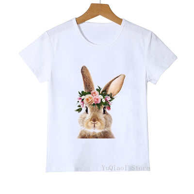 Cute Floral Bunny Rabbit  Design Children's T-Shirts