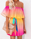 Women Off Shoulder Ombre Color Maxi Chiffon Dress