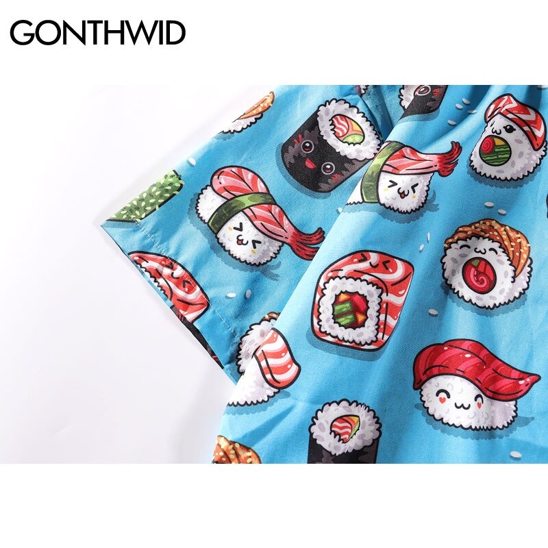 Cute Sushi Print Hawaiian Beach Shirts