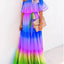 Women Off Shoulder Ombre Color Maxi Chiffon Dress
