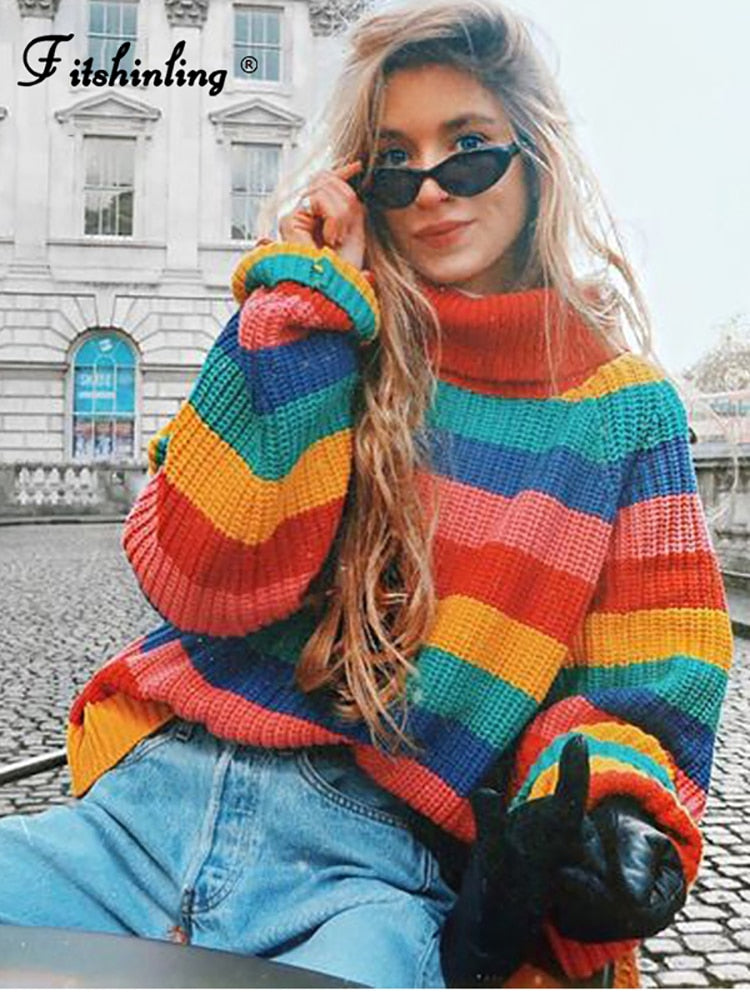 Ladies rainbow shop stripe jumper