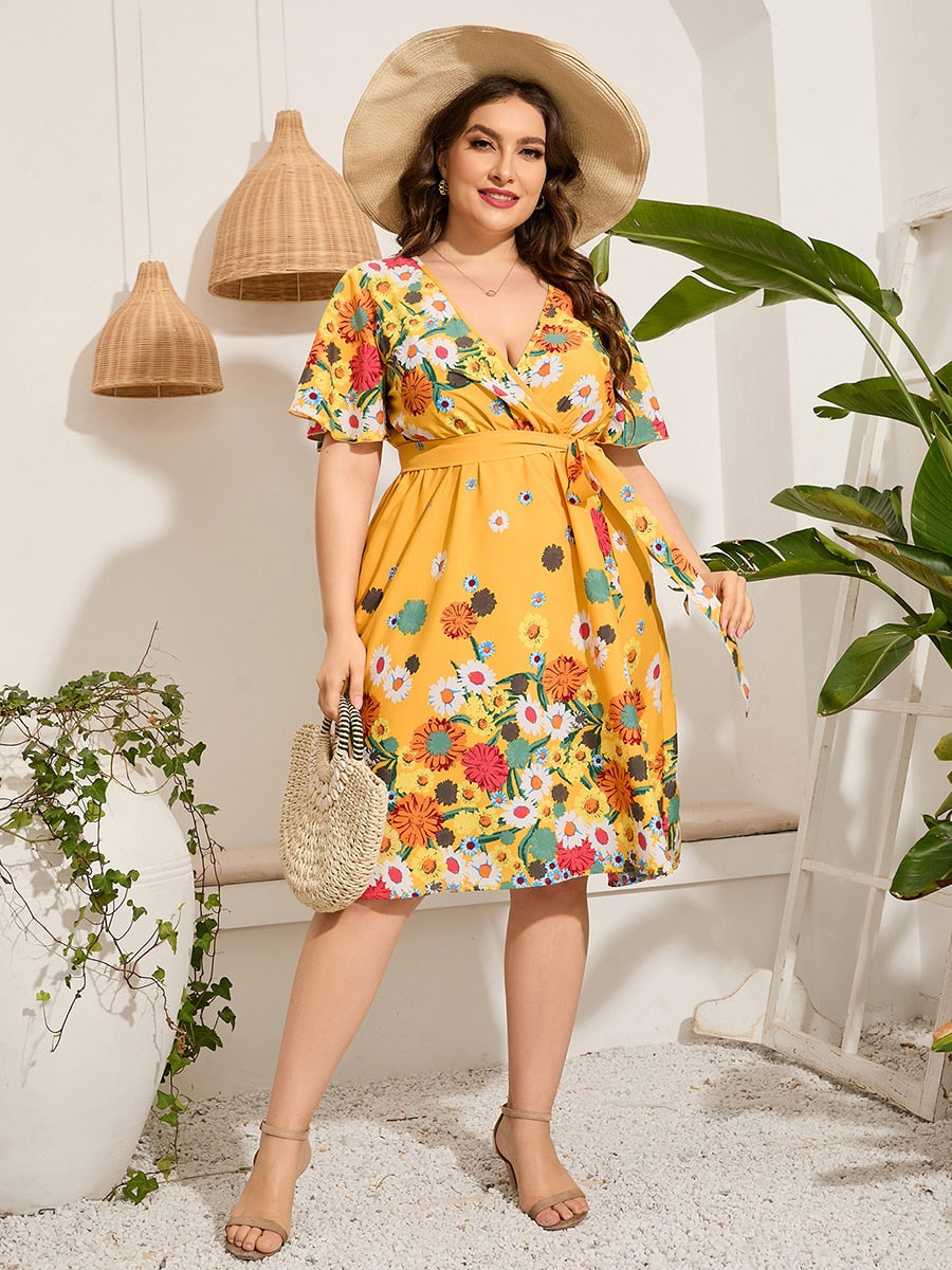 Knee-Length Dress Floral Print