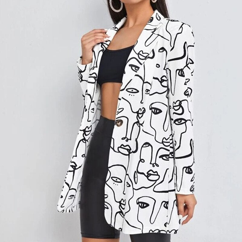 Colour Print Single Button Loose Blazers