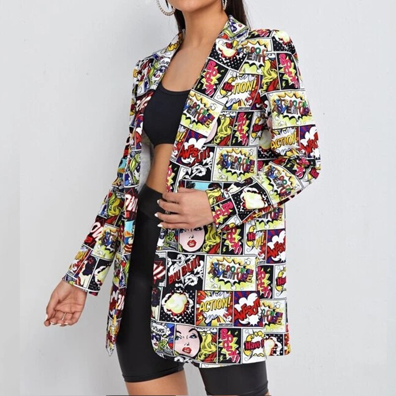 Colour Print Single Button Loose Blazers