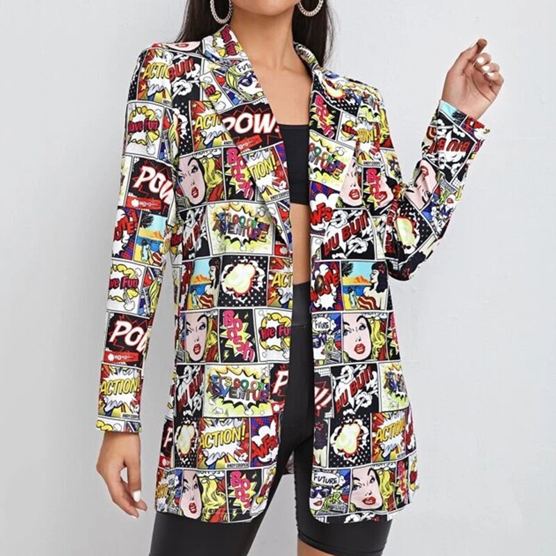 Colour Print Single Button Loose Blazers