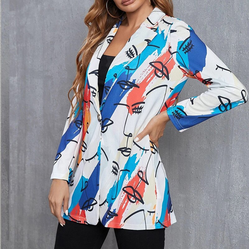 Colour Print Single Button Loose Blazers