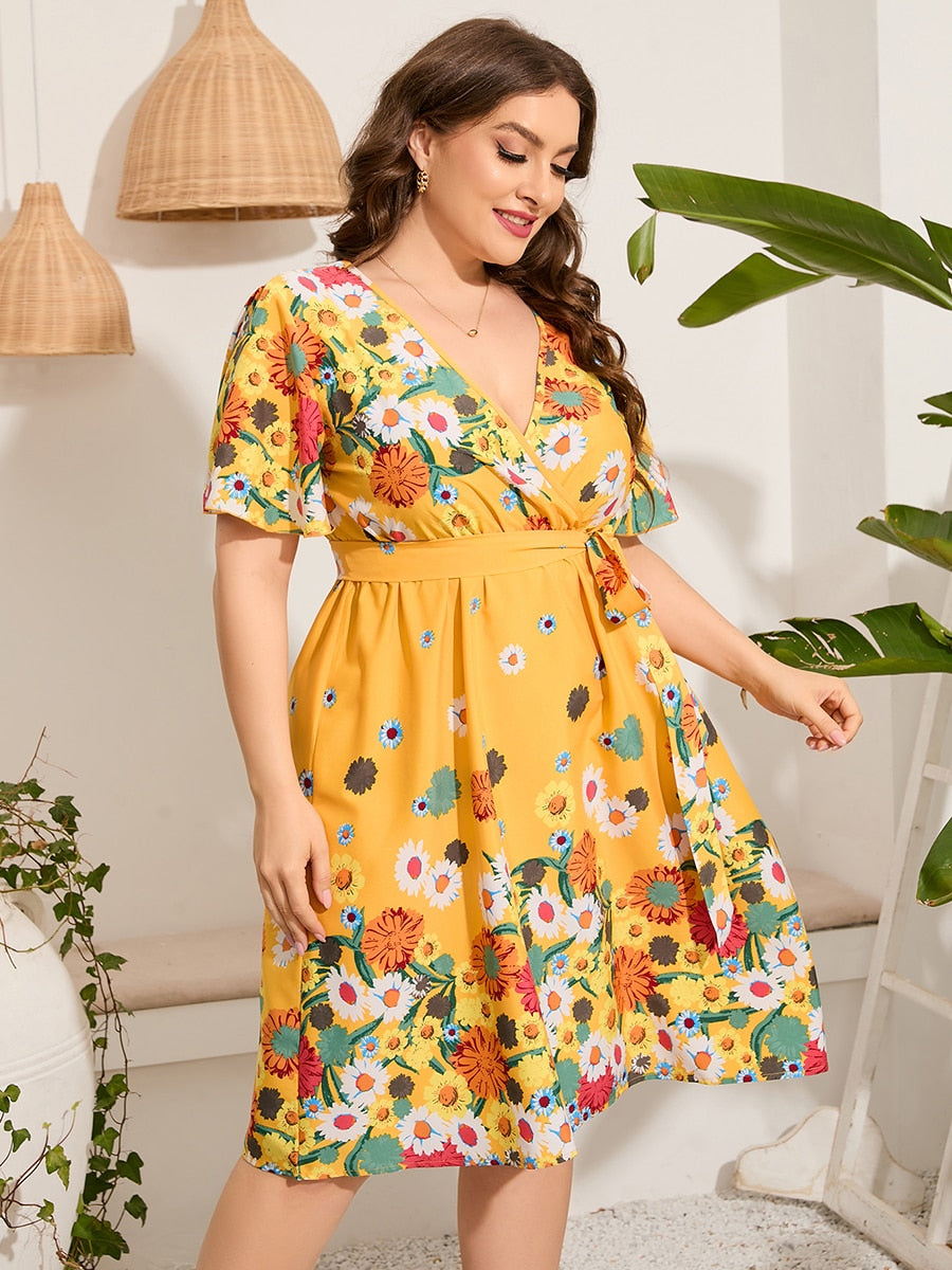 Knee-Length Dress Floral Print