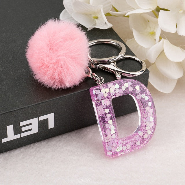 Pink Now Keychain Pom Pom- Long lasting Resin Keychain Letter G